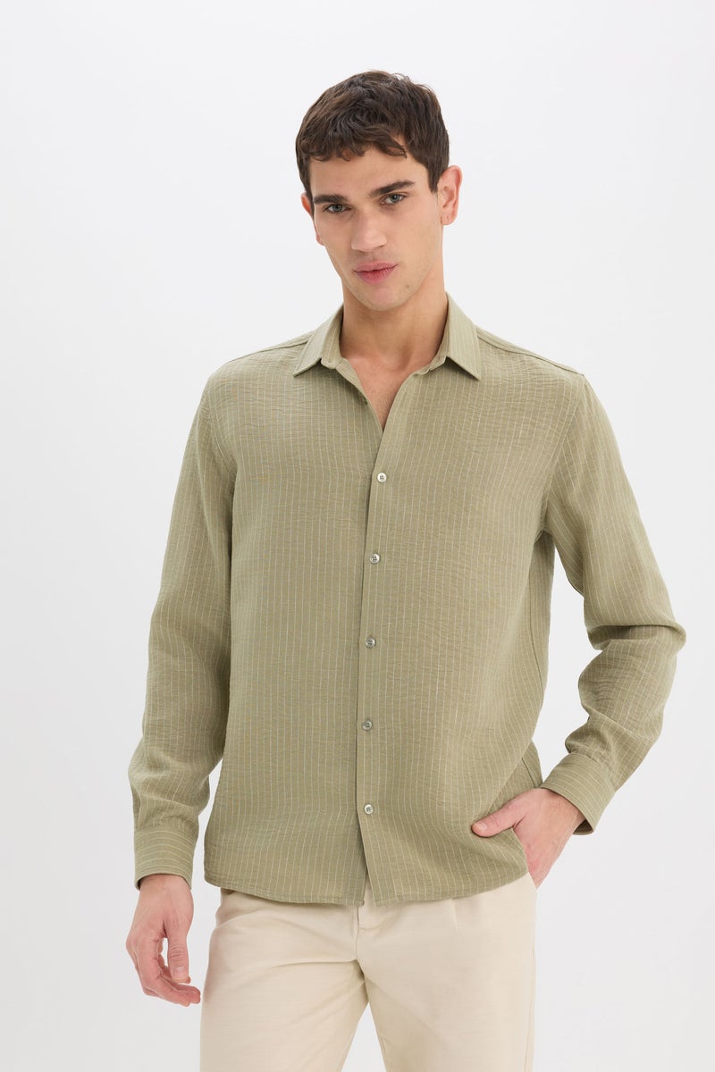 DeFacto Green Man Regular Fit Italian Neck Long Sleeve Shirt Casual - Image 3